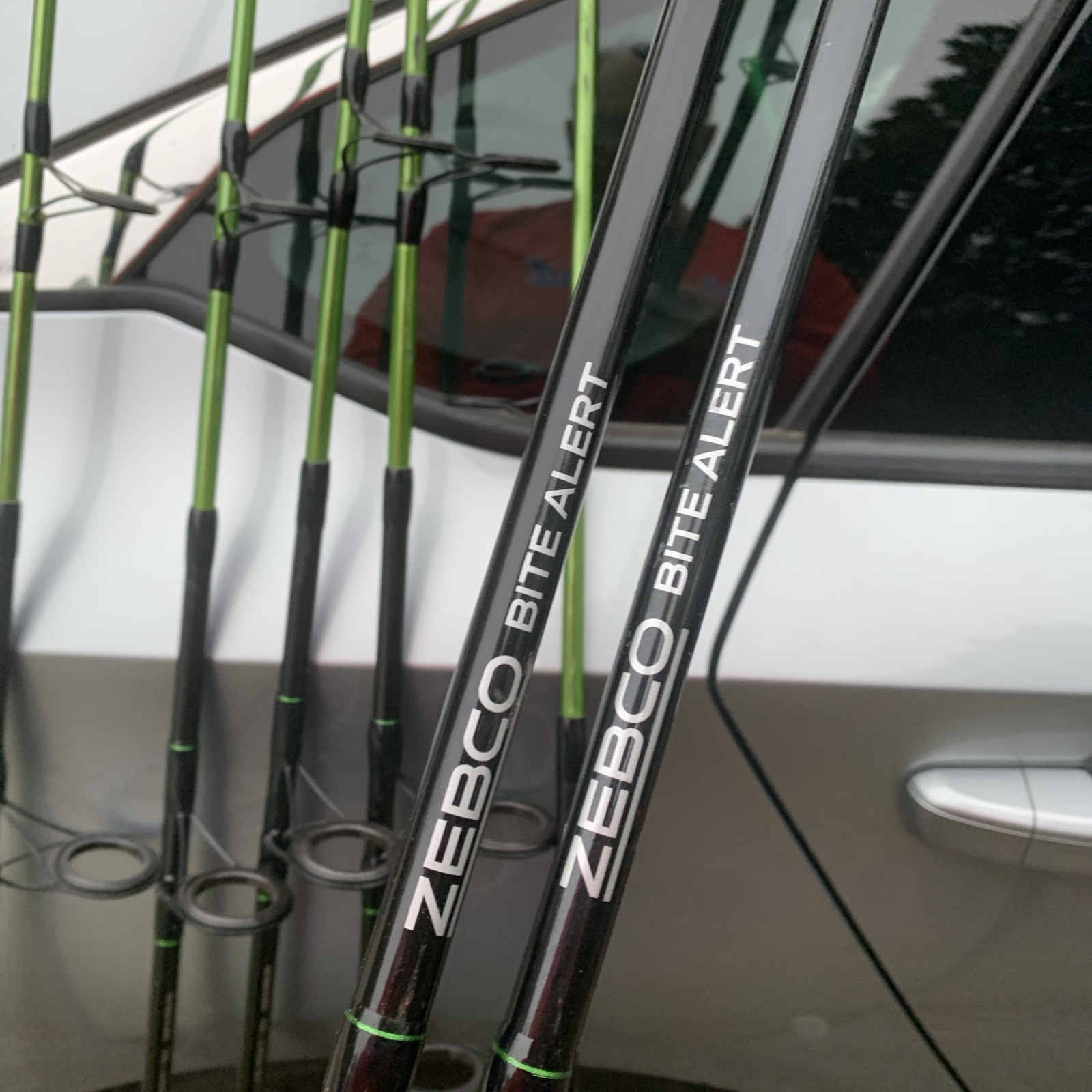 (Lot of 2) Zebco Bite Alert Spinning Fishing Rod 2pc 7' Medium Heavy 17-50lb.