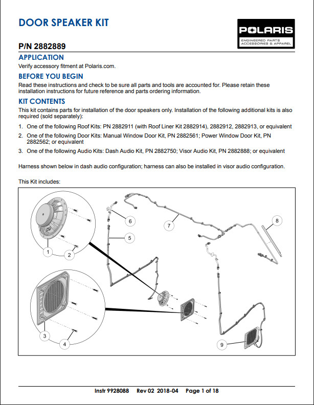 POLARIS K-ACCY,SPKR,DOOR,ZS (DISCONTINUED) - 2882889