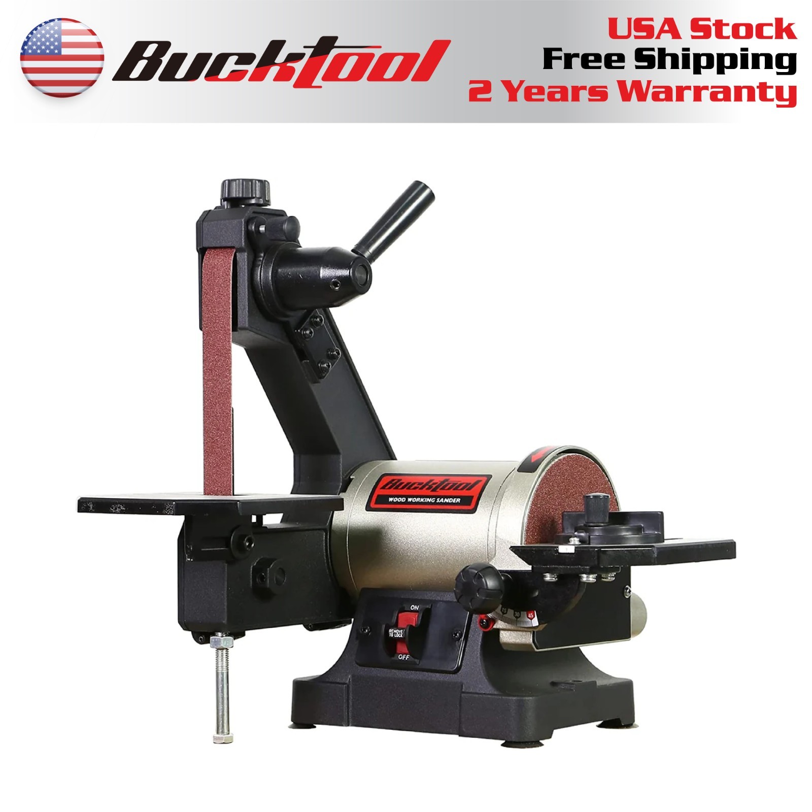 BUCKTOOL 1"x30" Bench Belt Sander with 5" Disc,1/3HP  Benchtop Belt Disc Sander