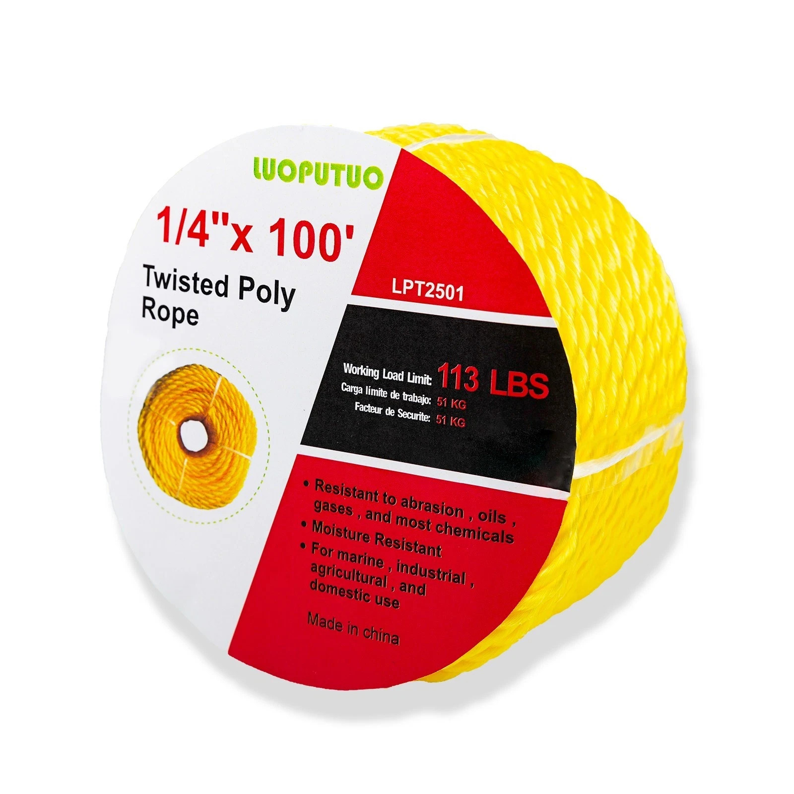 Yellow Twisted Polyprolene Rope 1/4 100ft Heavy Duty Poly