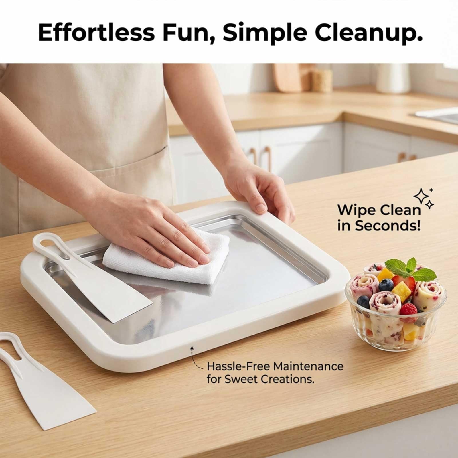 Rolled Ice Cream Maker Kit, DIY Roll Tray with 2 normal, White