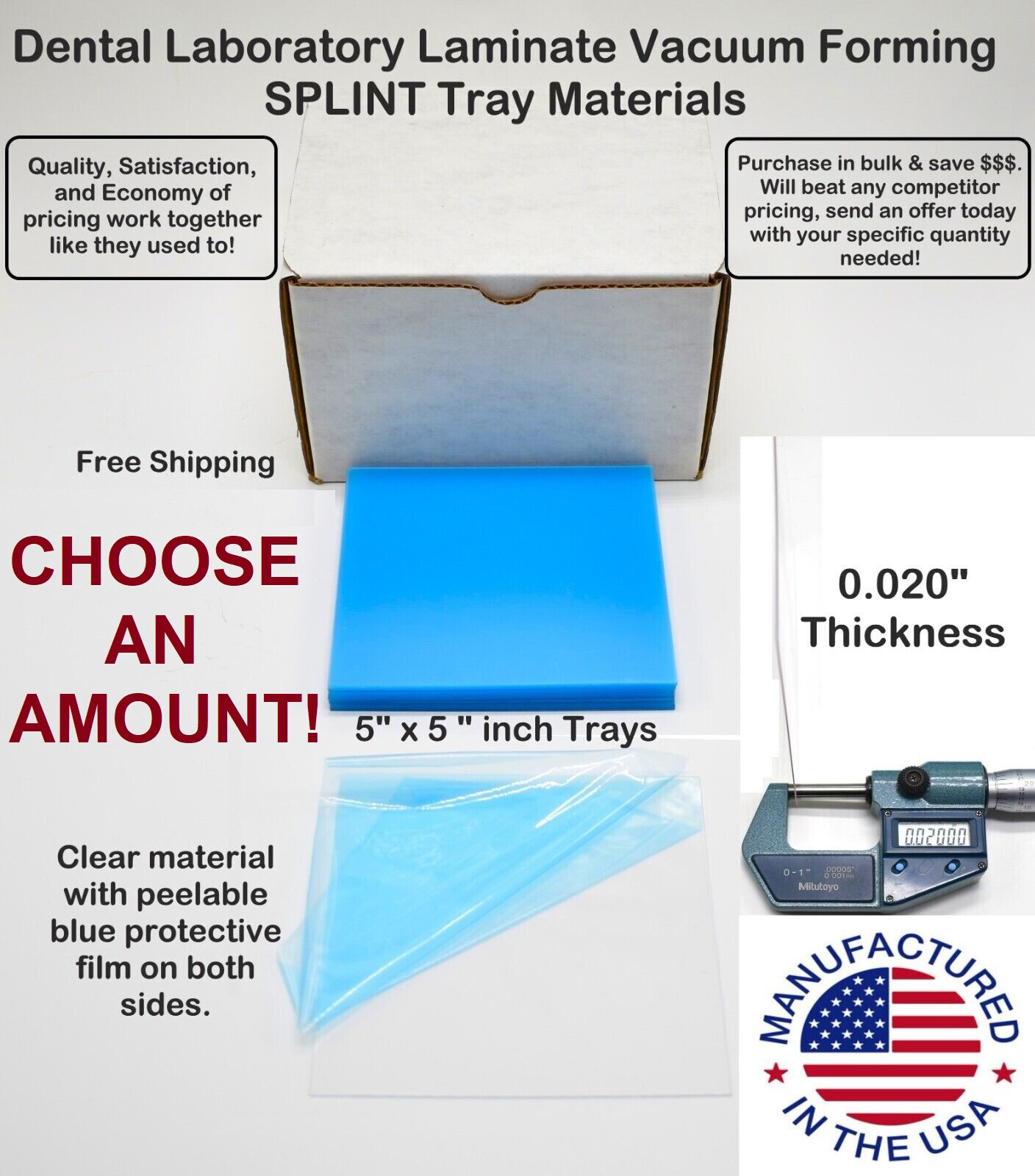 .020 - Dental Vacuum Forming Tray Material for Splints Bleaching Retainer Clear