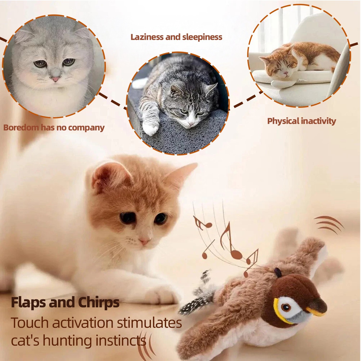 USB Interactive Flying Bird Cat Toys Electronic Pet Simulation Sparrow Toy US