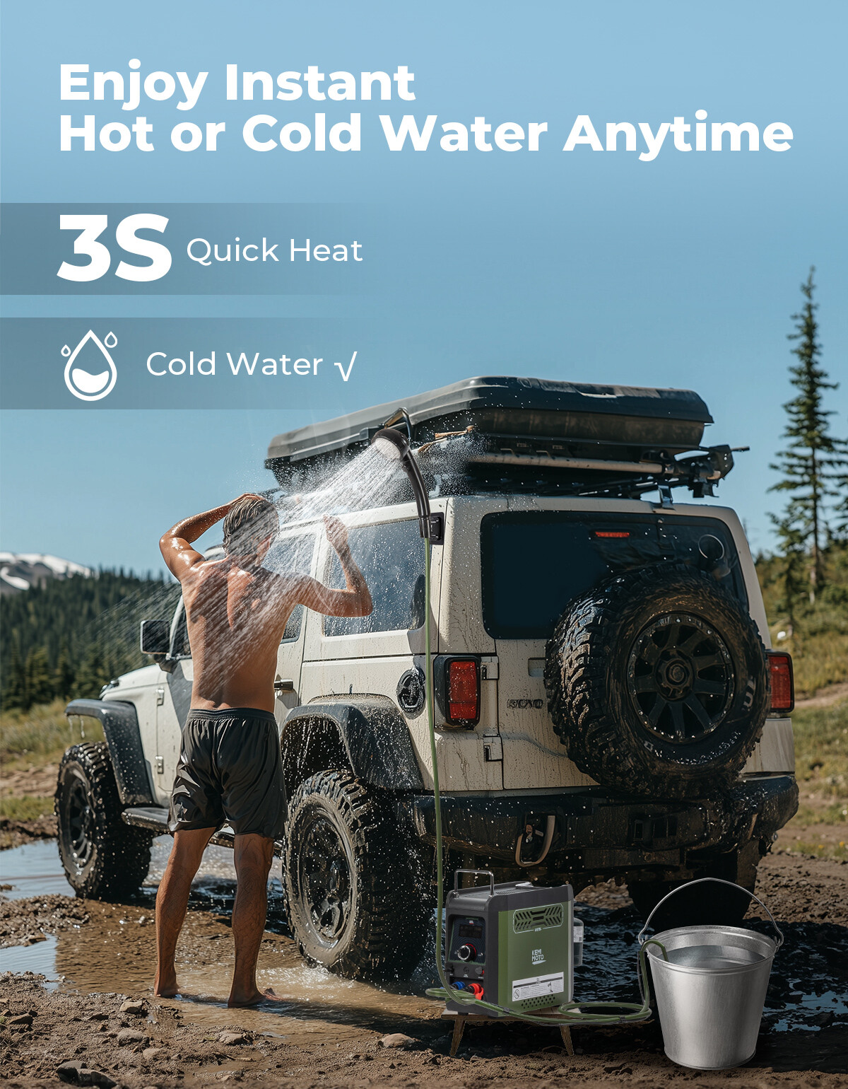 KEMIMOTO Portable Water Heater Propane Water Heater 4000mAh Rechargeable Battery