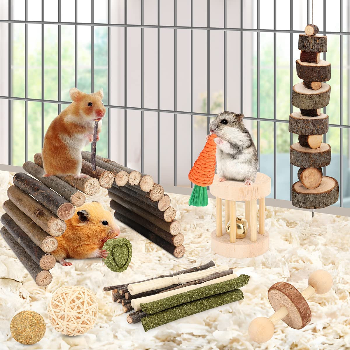 Hamster Cage Accessories, 12 Different Chew Toys for Guinea Pig, Chinchillas, Ge