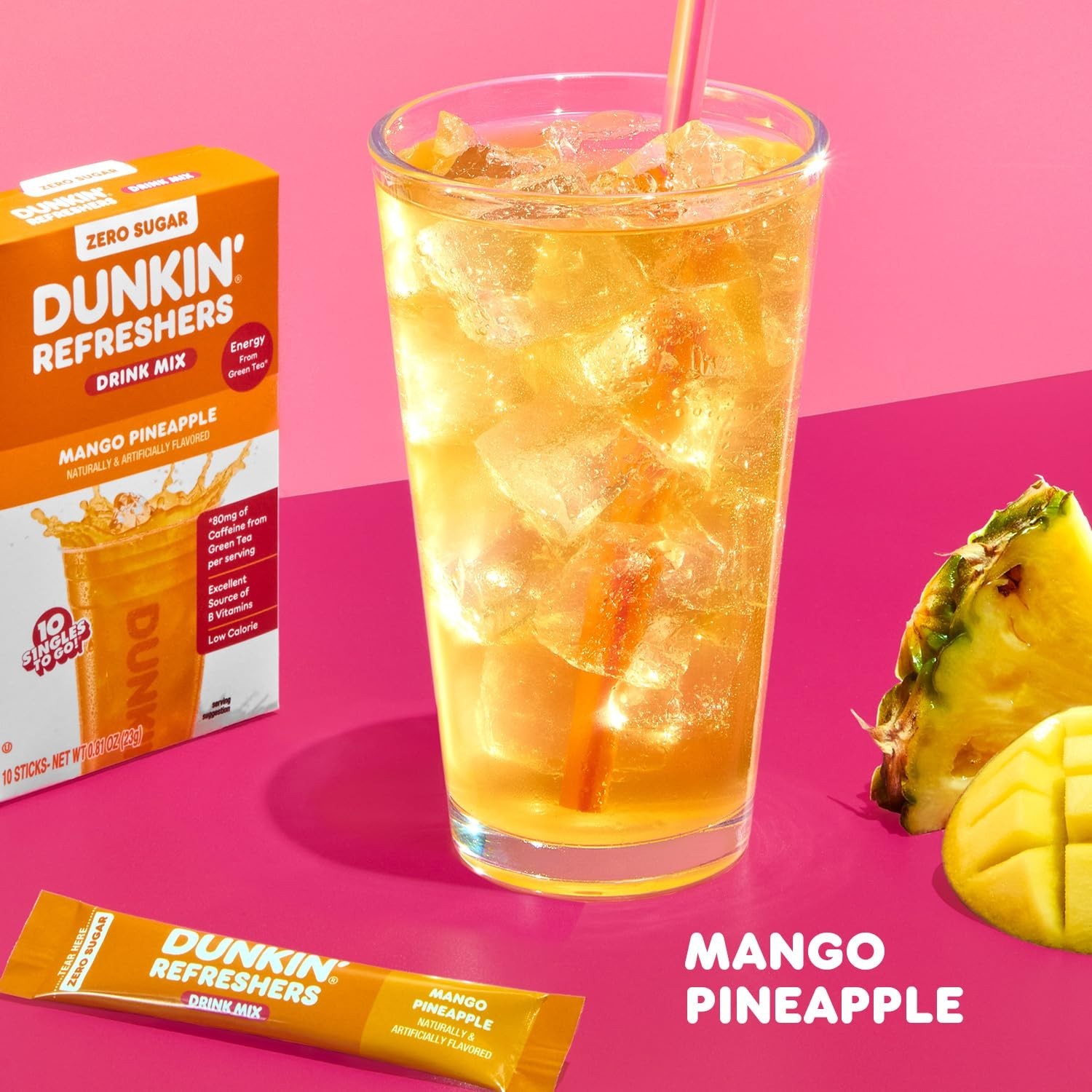 Dunkin’ Refreshers Singles To Go! Powdered drink mix packets, Mango Pineapple,10