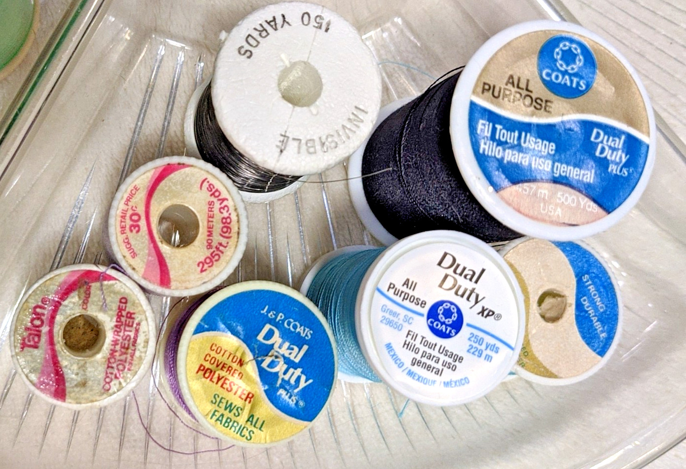 Lot of 50+ Polyester & Cotton Mixed Brand & Colors New & Used Threads