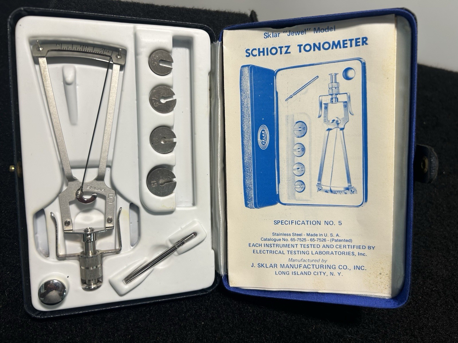 Sklar Schiotz Jewel Tonometer, Complete Set