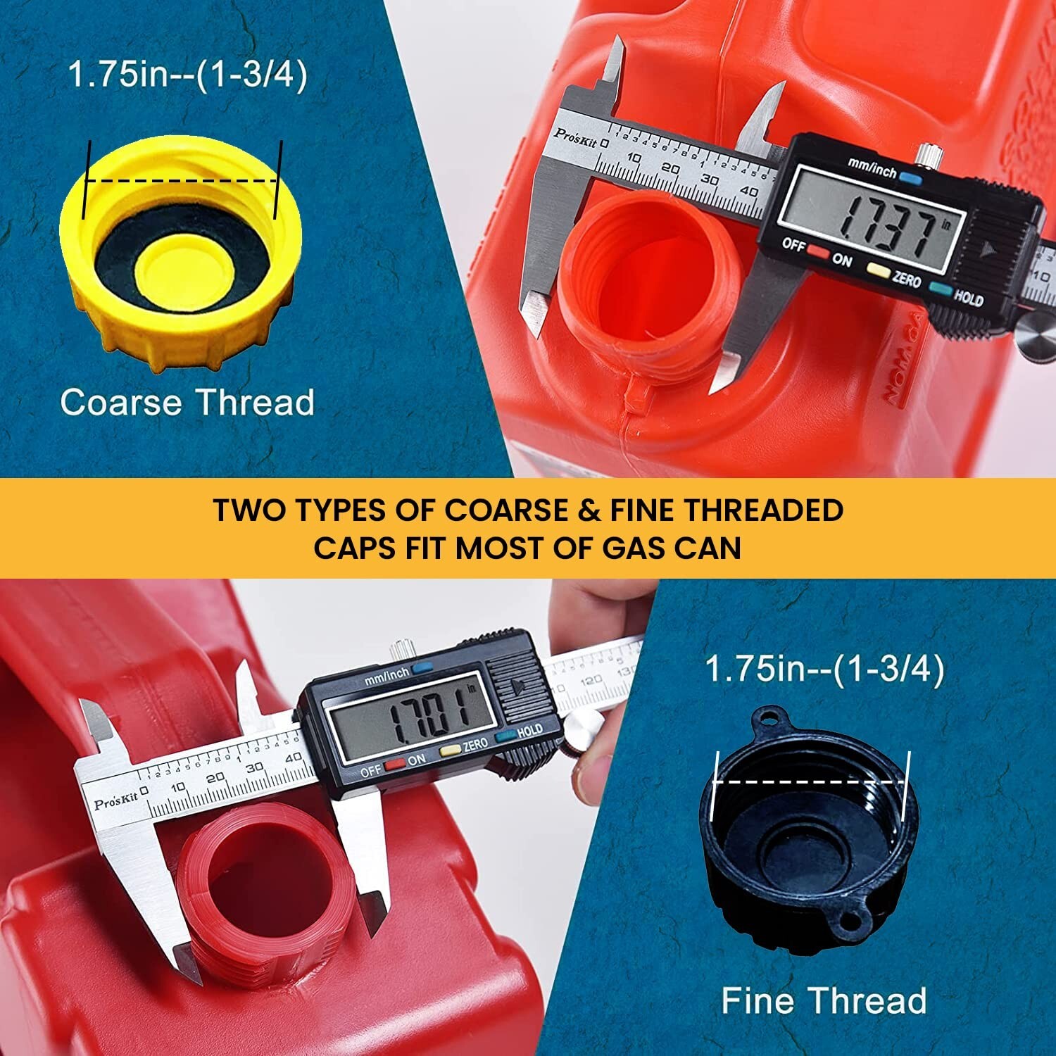 KP44 - GAS CAN CAP - SOLID BASE REPLACEMENT GAS CAN CAP (1-COARSE AND 1-FINE)
