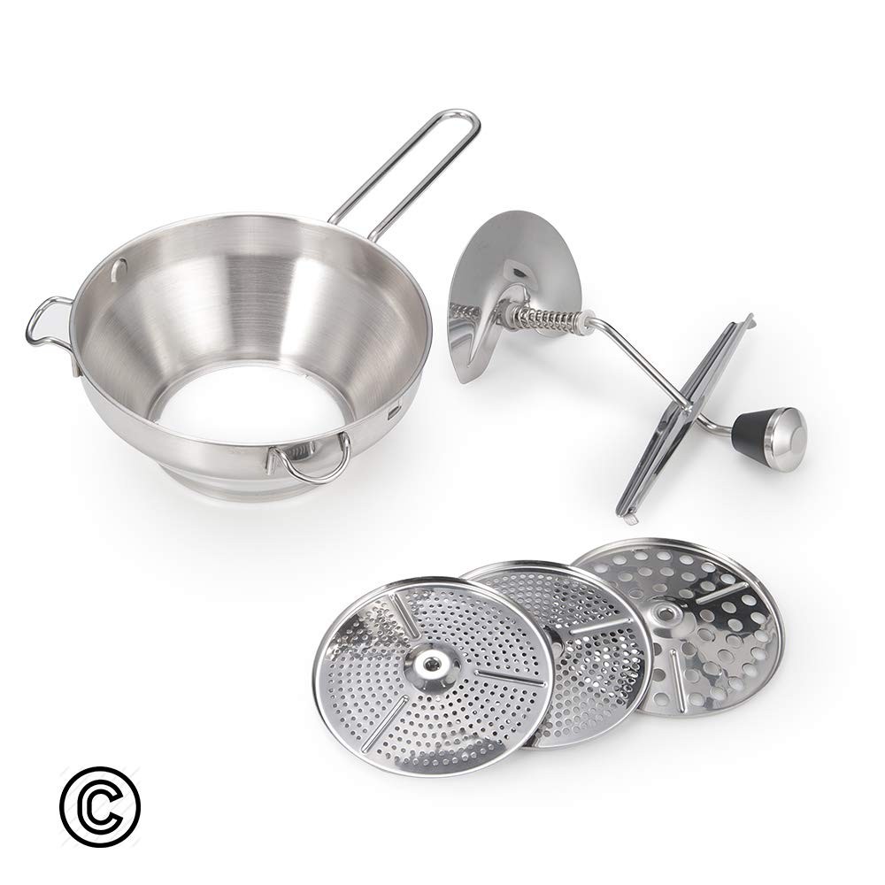 Rotary Food Mill Potato Ricer with 3 Interchangeable Disks, Great for Silver