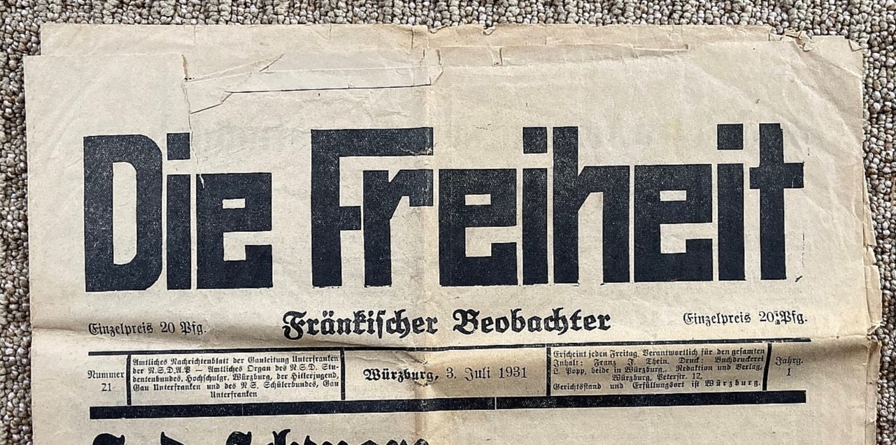 PRE-WW2 GERMAN NAT. SOC. DIE FREIHEIT FRANKISCHER BEOBACHER NEWSPAPER JUL. 1931