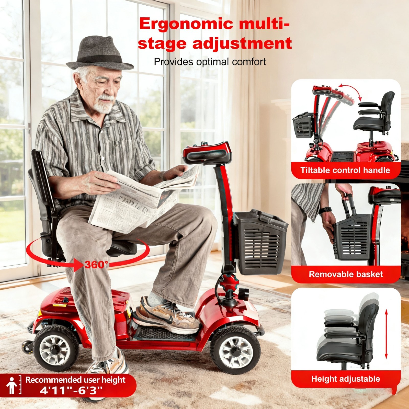 EOEOTWO Folding 4 Wheel Mobility Scooters for Senior Adult Max Load 419lbs