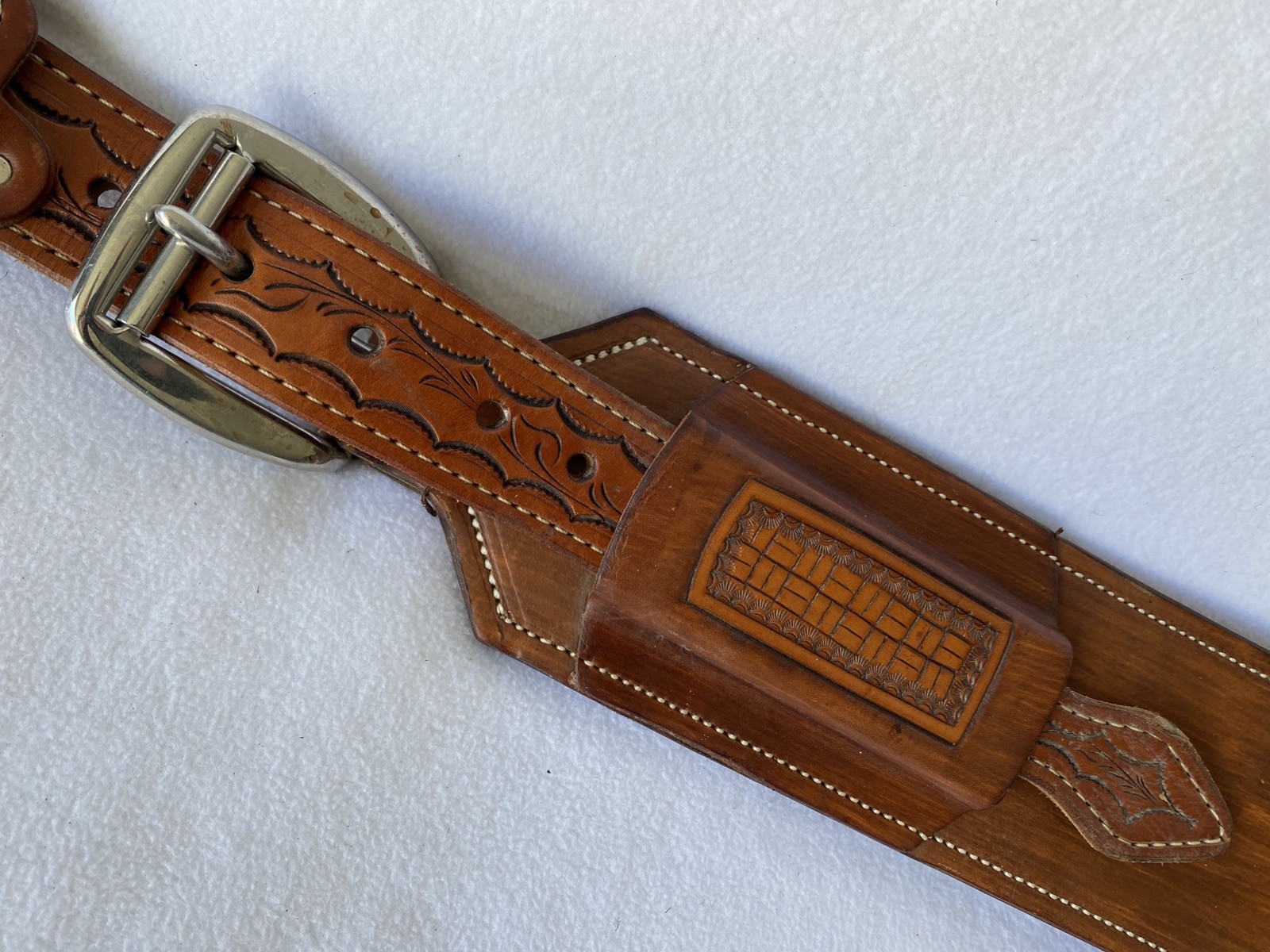 High QUALITY Double Stitch TOOLED Skirt Leather Back Flank Cinch &Billet SET~EUC