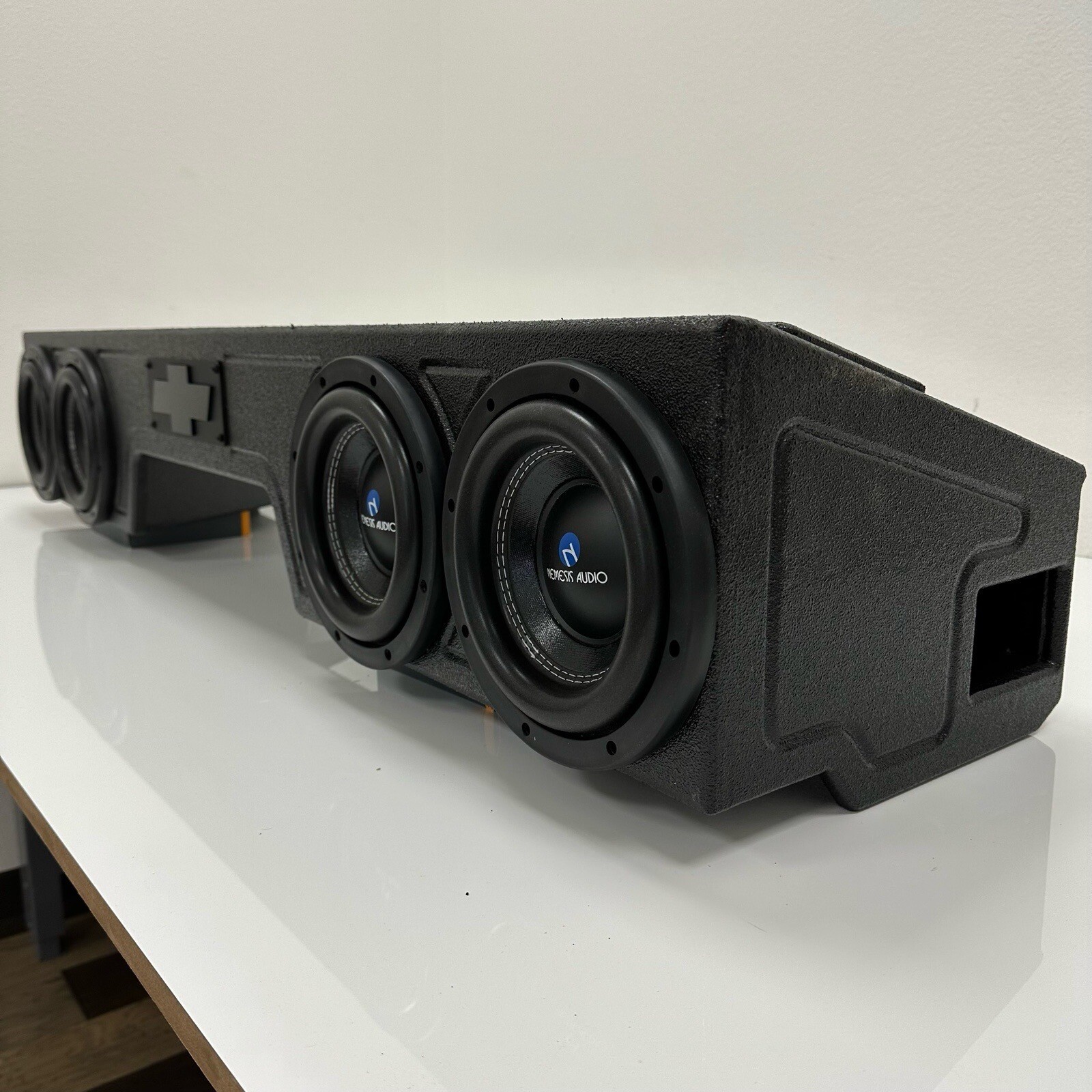 Sub Woofer Box Chevy Silverado 07-18 Ext Cab 4x8 Woofers Front Fire Side Ported