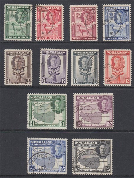 SOMALILAND 1942 KGVI ‘FULL FACE’ SET (x12) USED (ID:876/D66750)