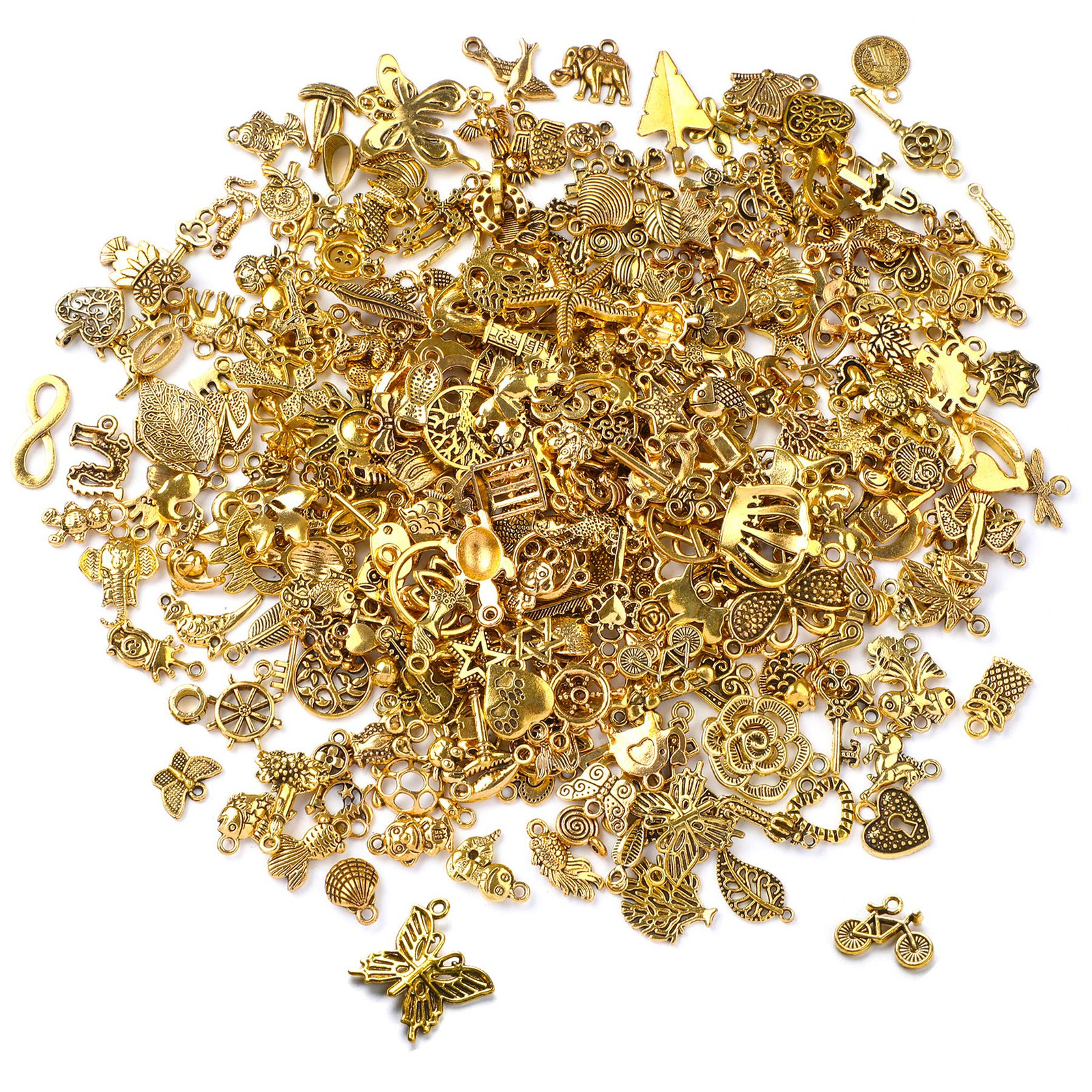350Pcs Antique Gold Charms Bulk Lots Jewelry Making Charms Assorted Pendants for