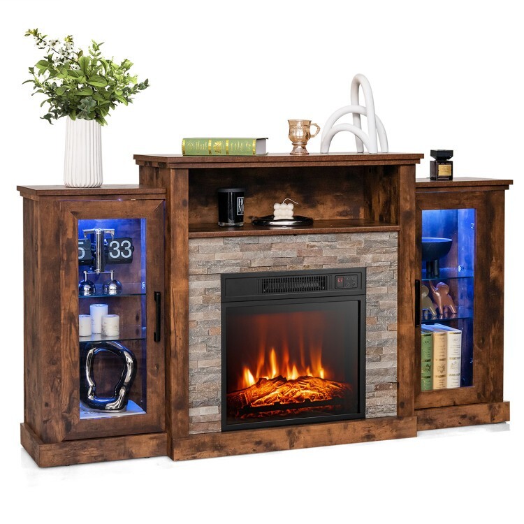 Entertainment Center Table Electric Fireplace TV Stand With Adjustable Shelves