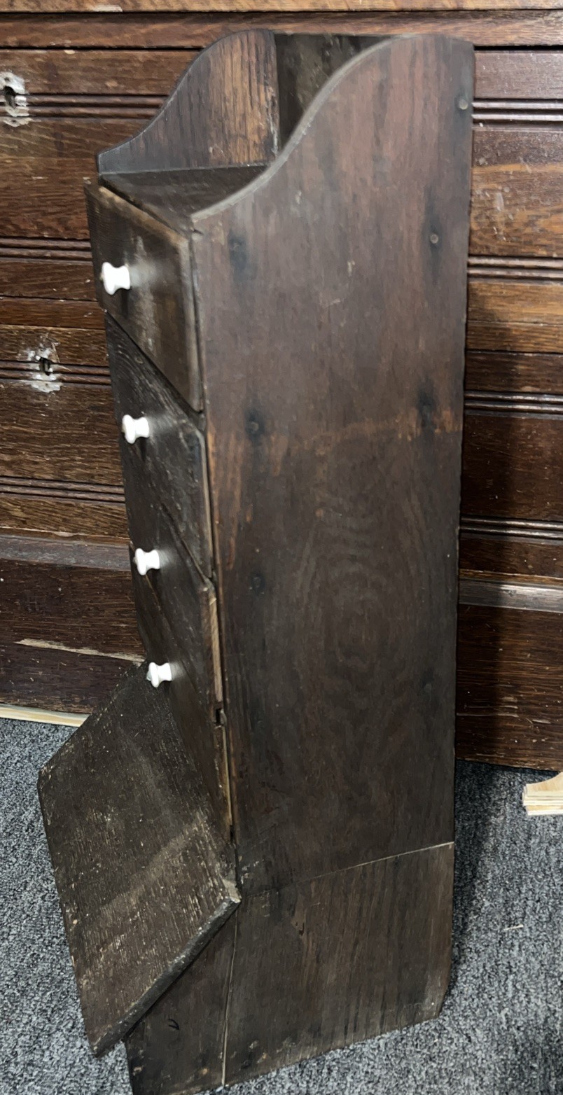 Antique WOOD Cabinet SPICE BOX/ PRIMITIVE /APOTHECARY Divided Drawers & Bread