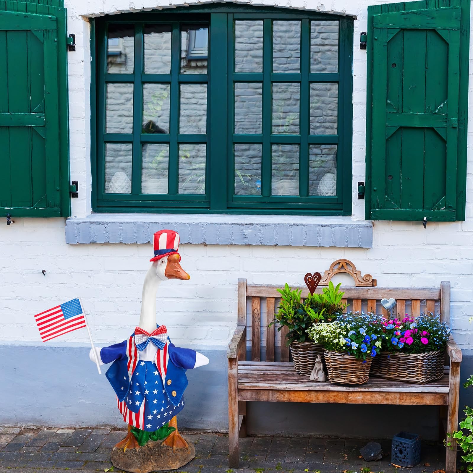 4th of July Flag Goose Outfit â€“ Patriotic Lawn & Porch Costume for 23" Goos...