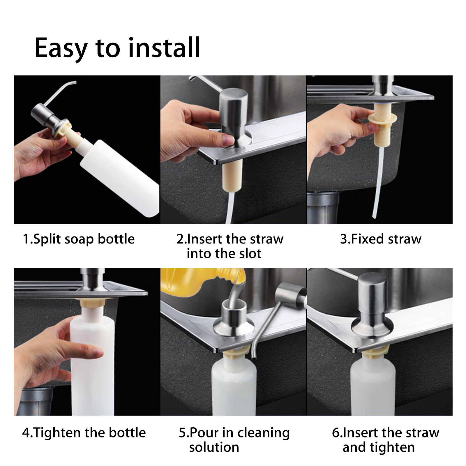 Stainless Steel Soap Dispenser Kitchen Sink Bath Hands Liquid Pump Bottle 300ML