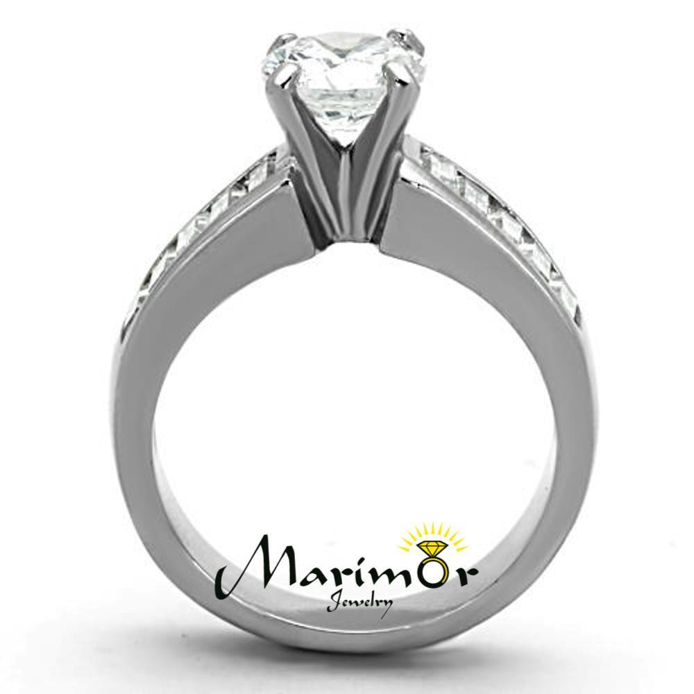 2.97 Ct Round Cut & Baguettes CZ Stainless Steel Engagement Ring Women's Sz 5-10