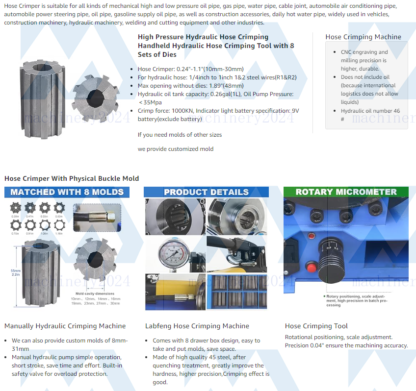 Manual Hose Pipe Crimping High Pressure Hydraulic Hose Crimper With 8 sets Molds