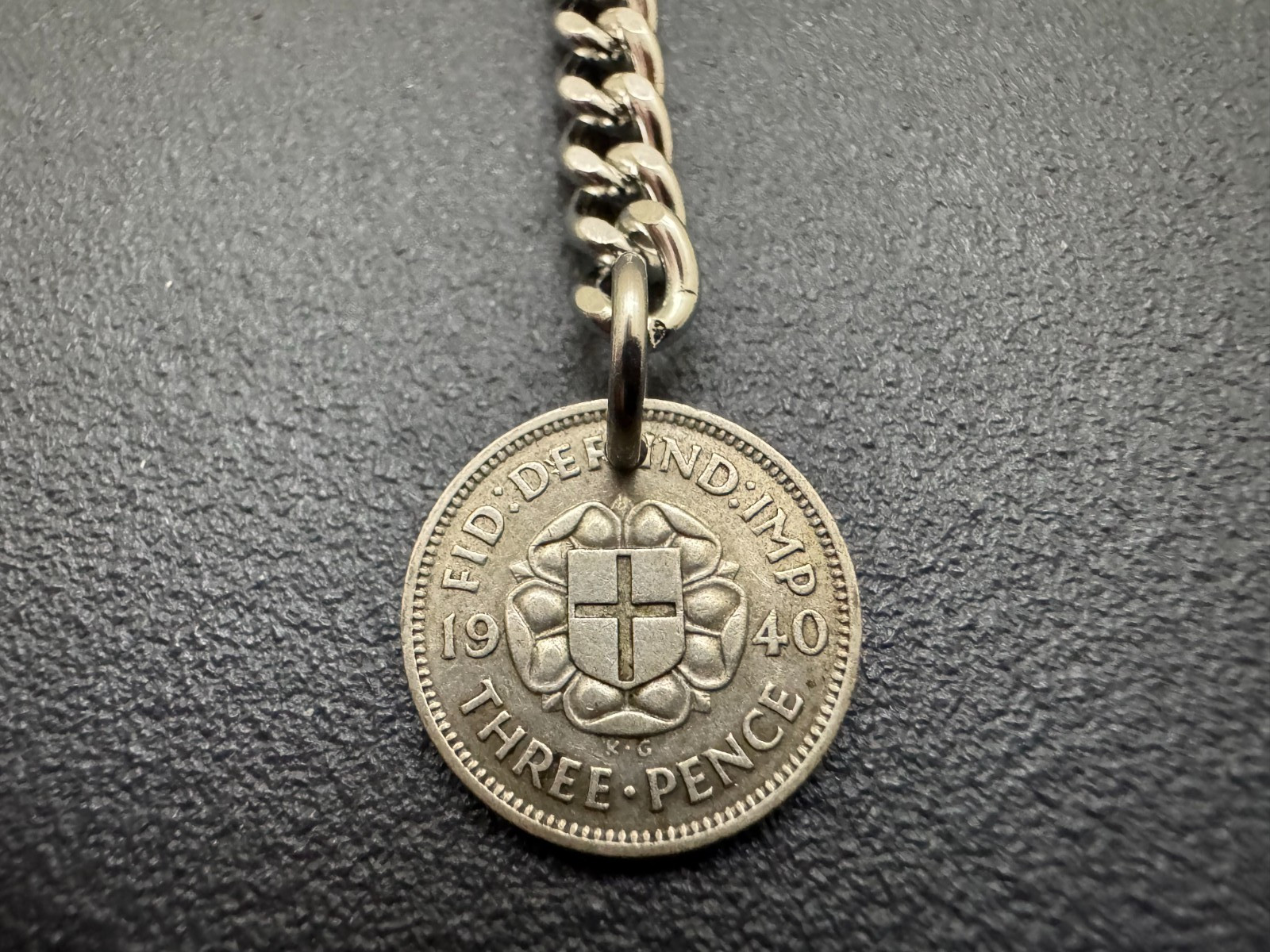 Antique Style Albert Pocket Watch Chain With 1940 Lucky Silver Coin Fob 23