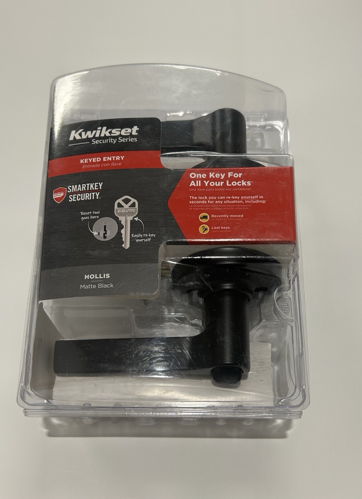 Kwikset Hollis Round Matte Black Keyed Entry Door Handle with SmartKey Security