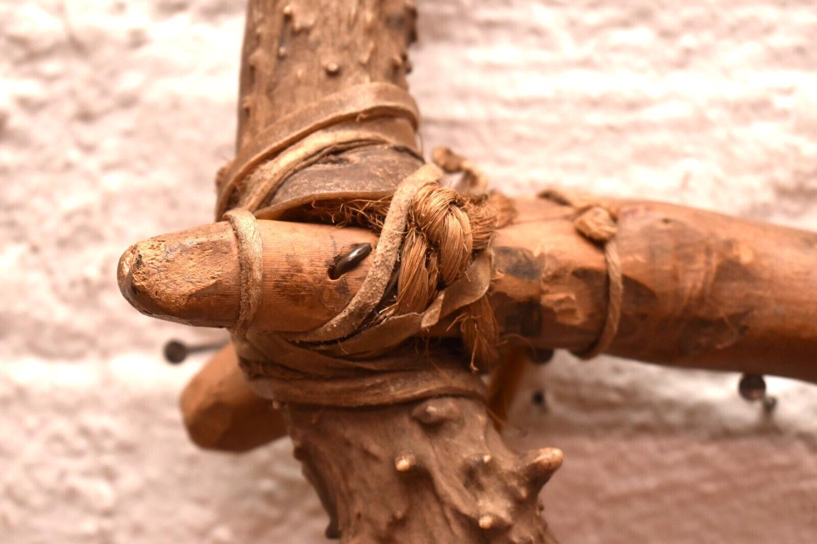 Antique Native American Indian Plains carved Wood W ANTLER war club Axe Tomahaw