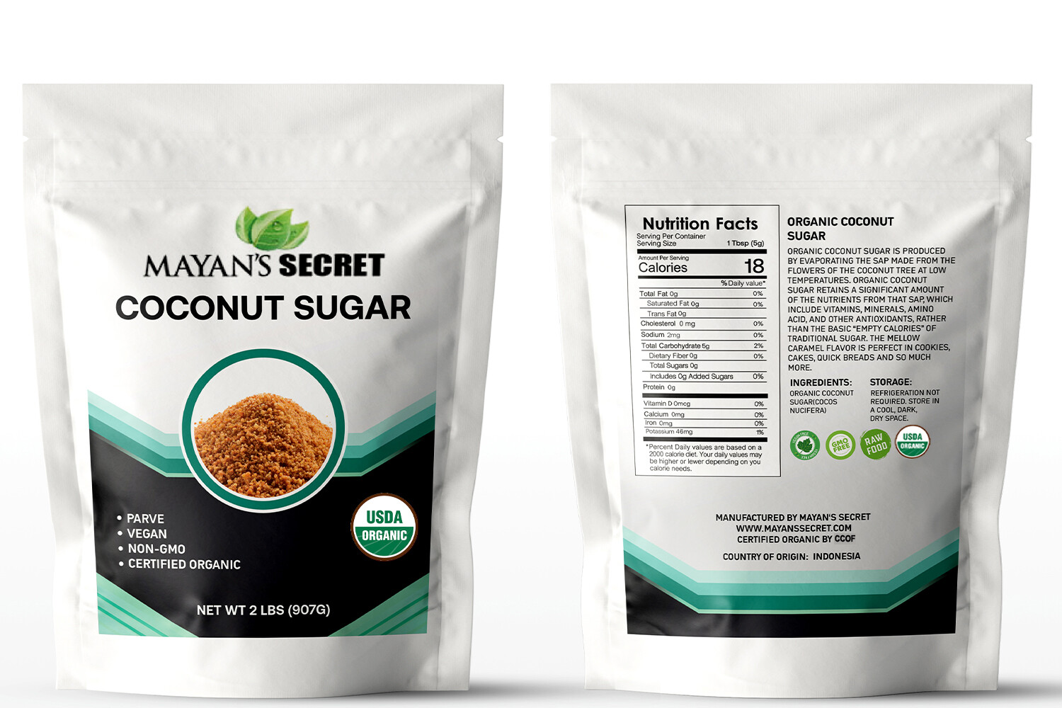 USDA Organic Coconut Palm Sugar, Gluten-Free, Non-Gmo Sweetener Substitute 2 lbs