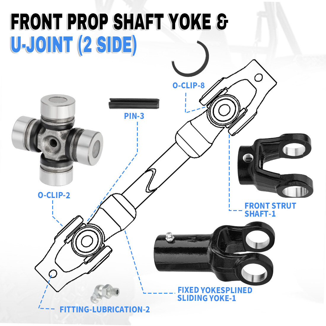 Front Prop Shaft Yoke & U-Joint (2 Side) for Polaris Ranger 700 800 900 Crew/XP