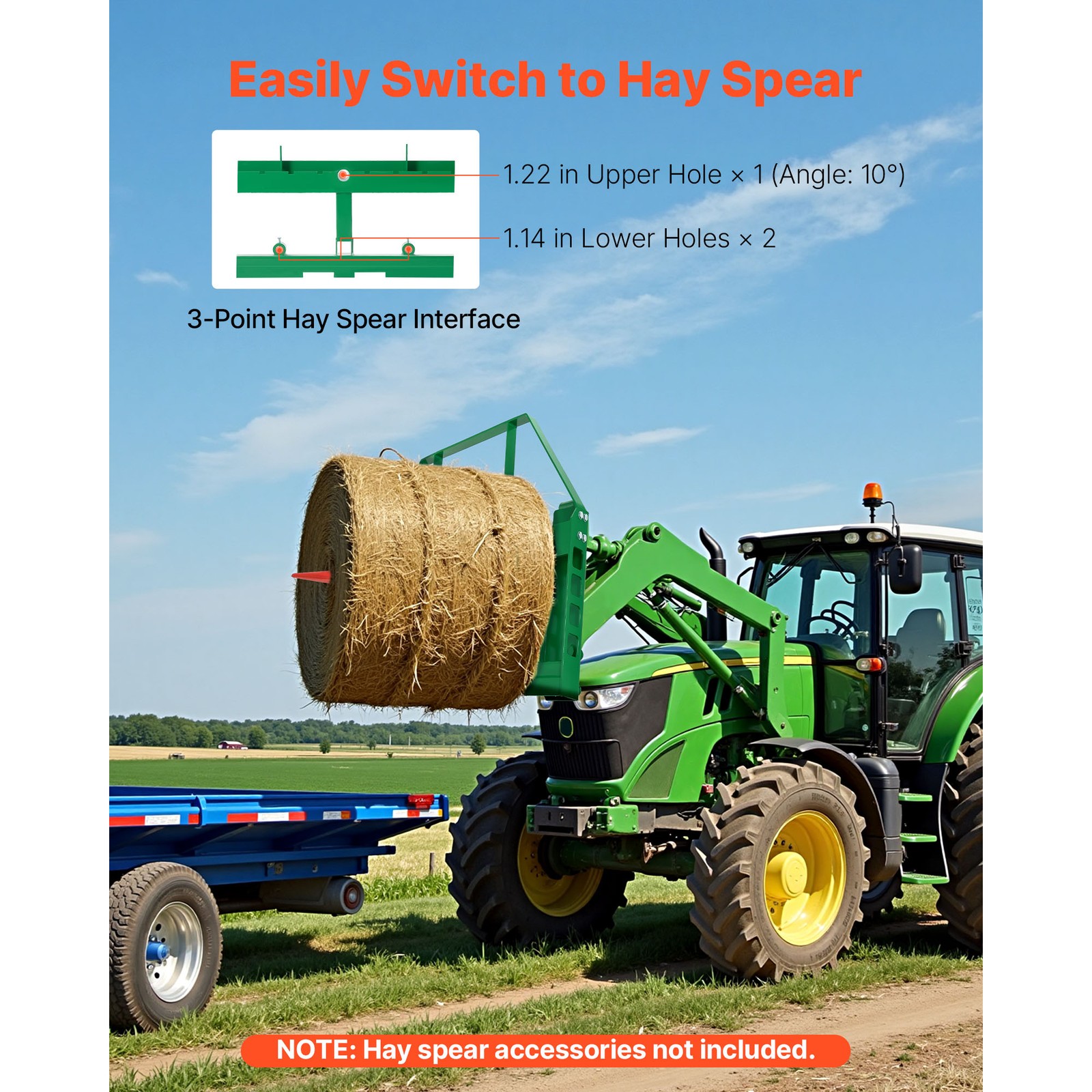 Uimoso Skid Steer Pallet Frame Hitch Receiver & Spear Sleeves for JD Loaders