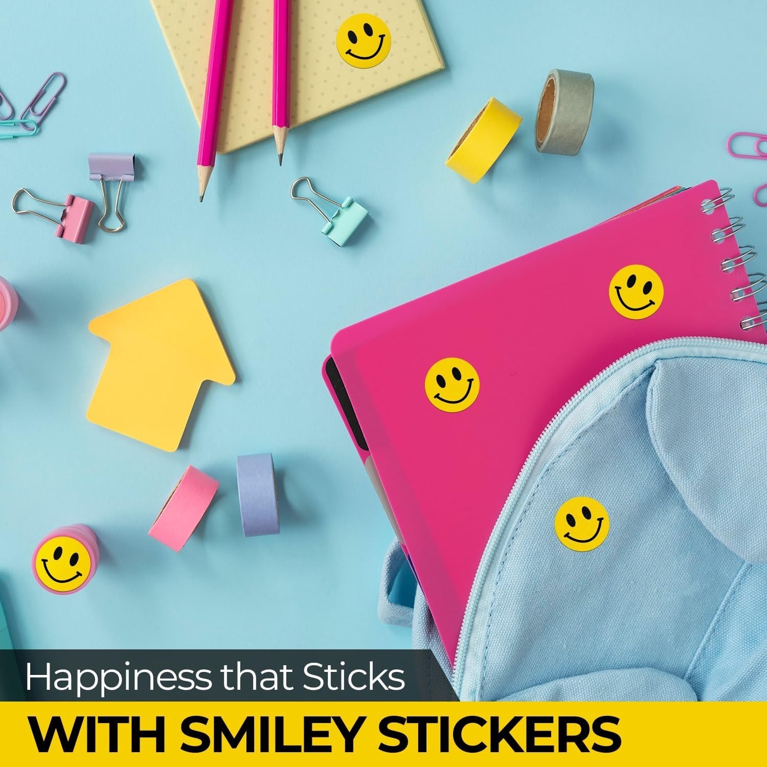 Stickerjet Happy Face Smile Stickers Roll of 500 Self-Adhesive Perfect for Craft