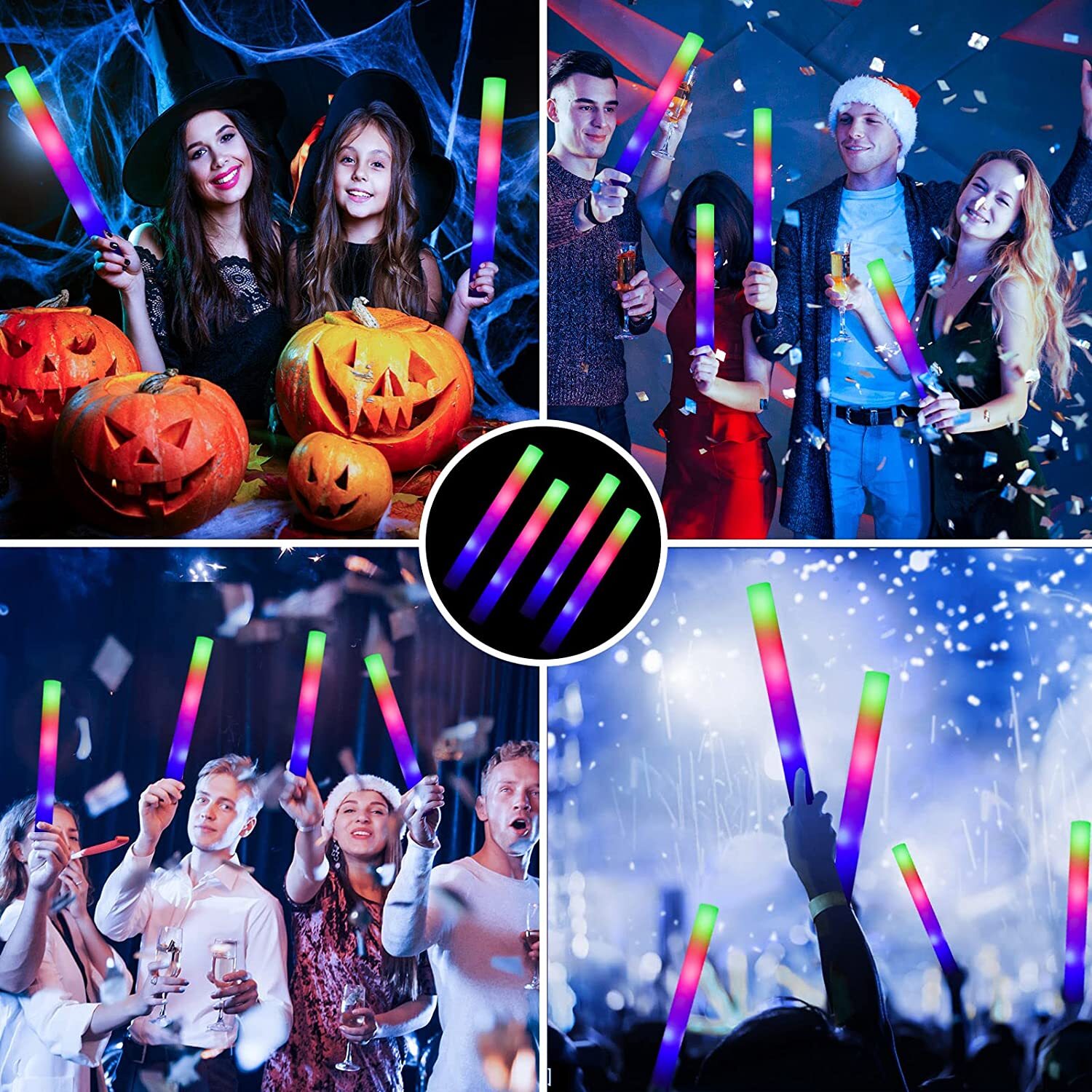 100PCS LED Foam Sticks Light Up Wands For Glow Party Rave