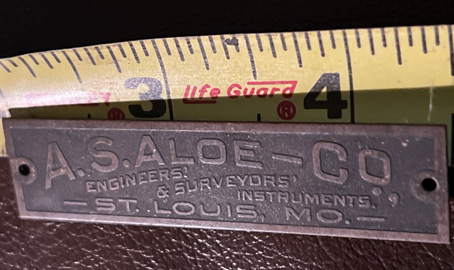 Antq. A. S. Aloe Co Brass Tag Plate Engineers & Surveyors Instruments St. Louis