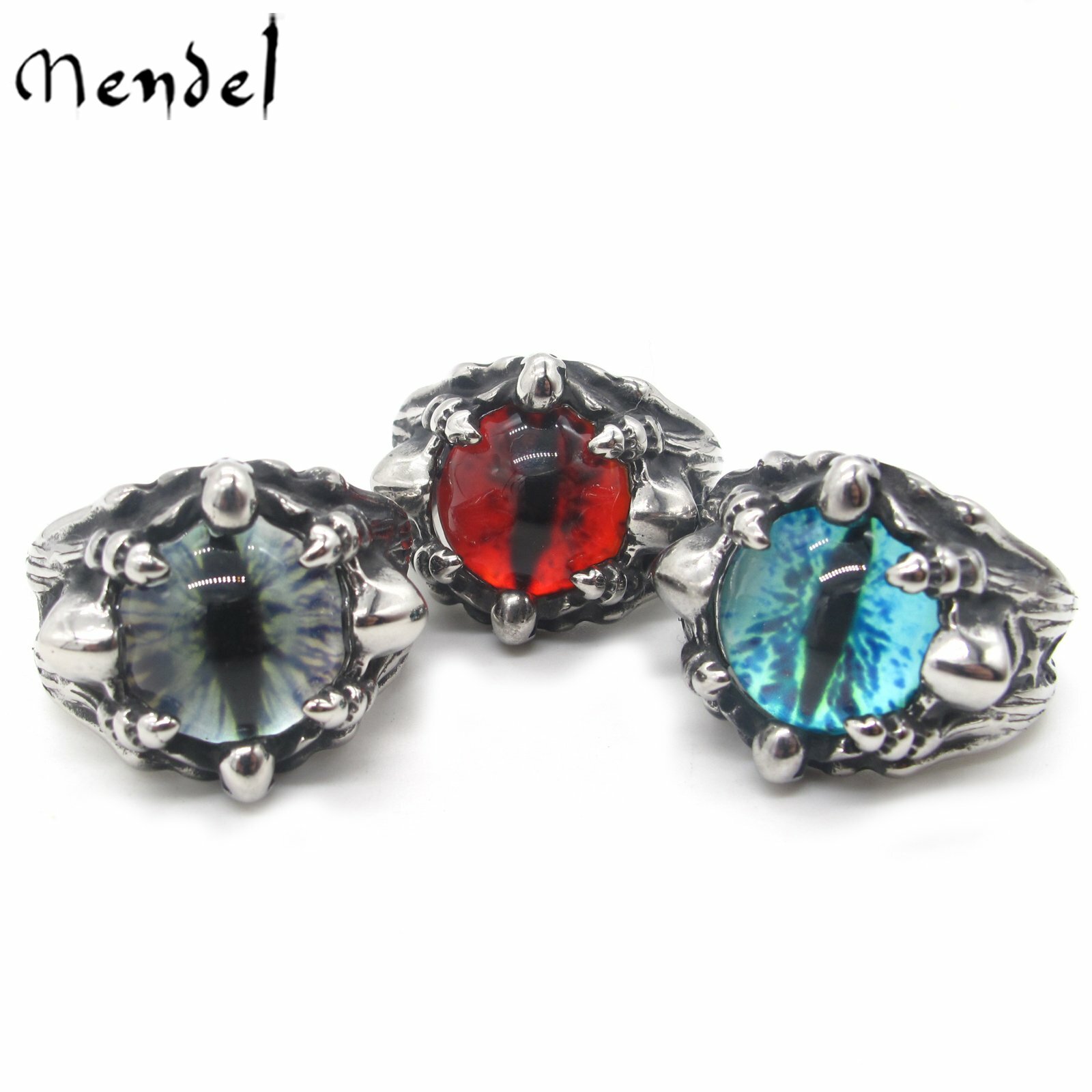 MENDEL Cool Mens Stainless Steel Dragon Claw Blue Evil Eye Eyeball Ring Sz 7-15