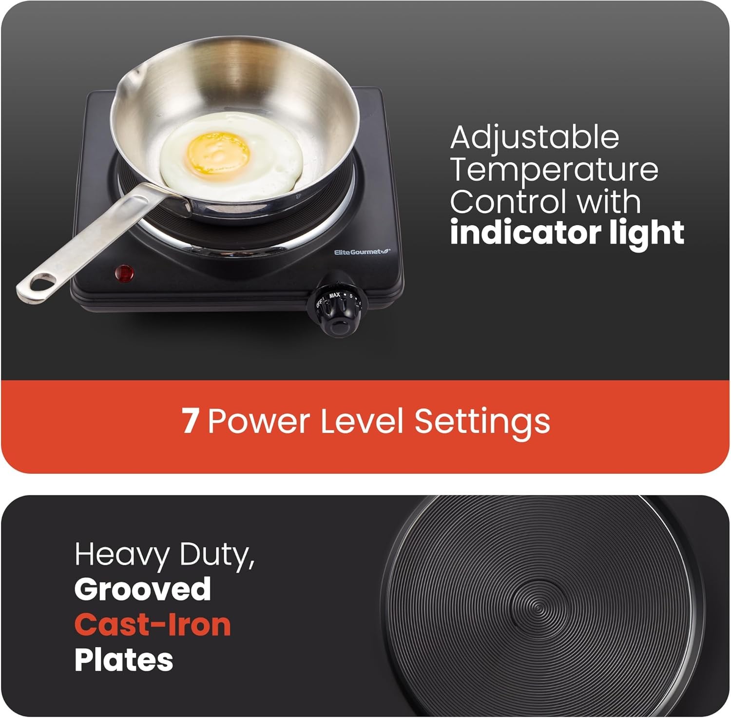 Gourmet Electric Hot Plate 1000W Single Burner Cast Iron Black