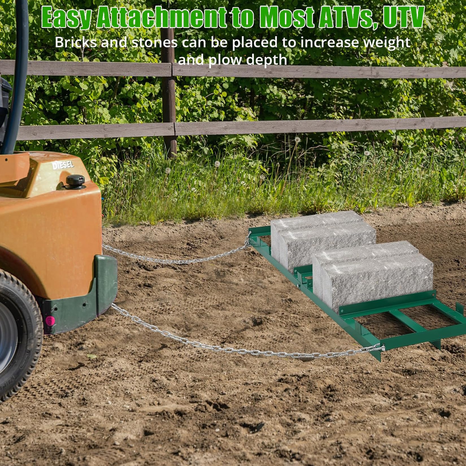 48" Drag Harrow Driveway Grader 4 ft,Tow Behind Lawn Rake for ATV, UTV, Tractor