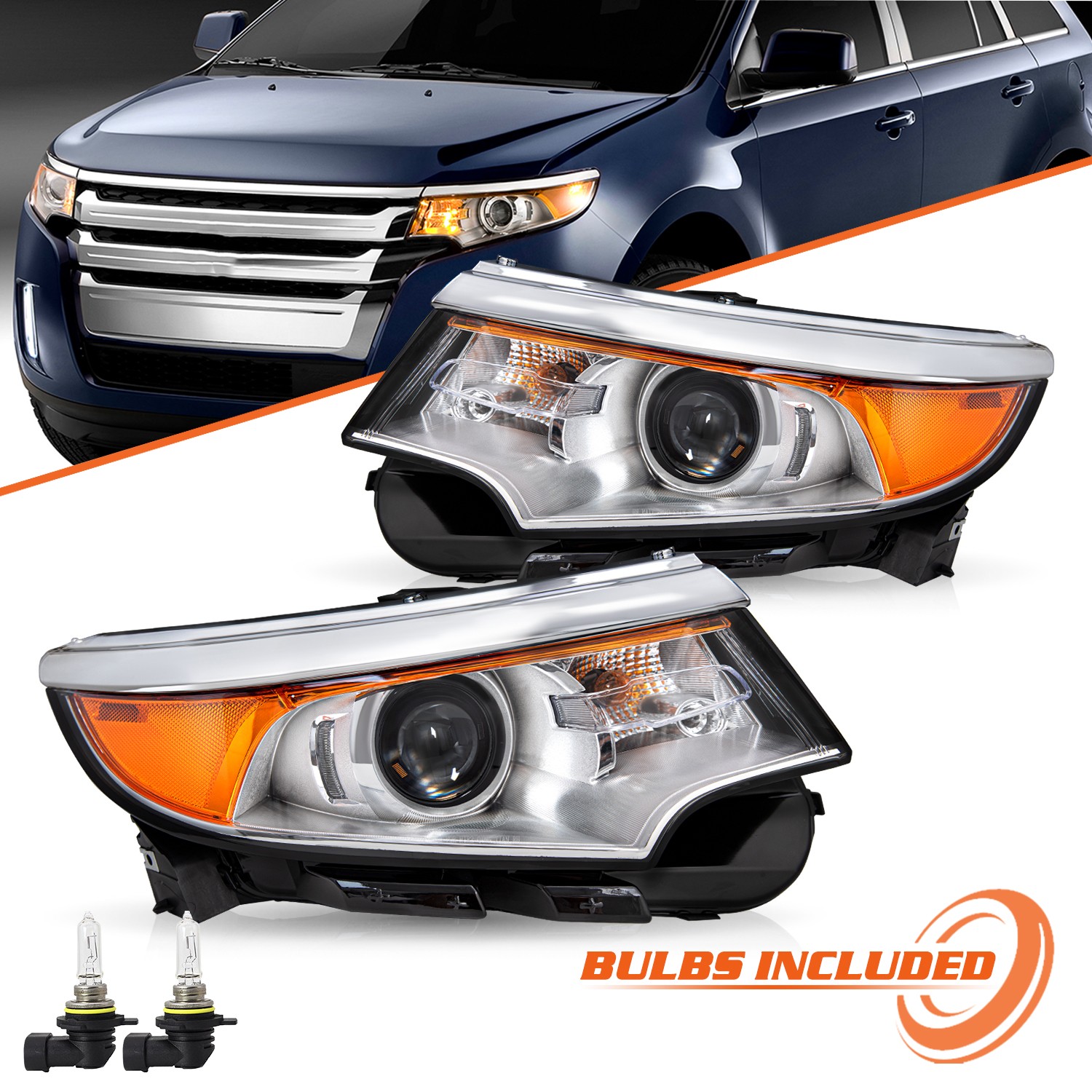 For 2011 2012 2013 2014 Ford Edge Halogen Headlights Headlamps Left+Right w/Bulb
