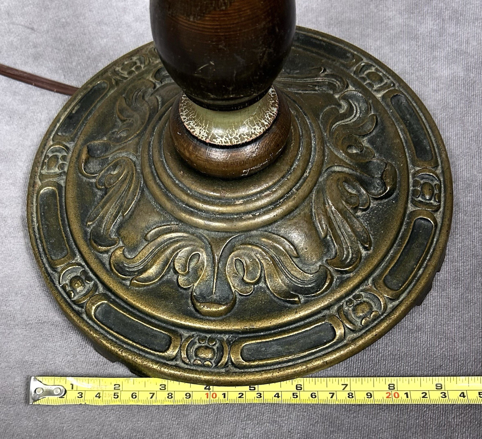 Antique Art Deco Floor Lamp Bridge Arm Unique Painted Wood Column Cast Iron 5 Ft