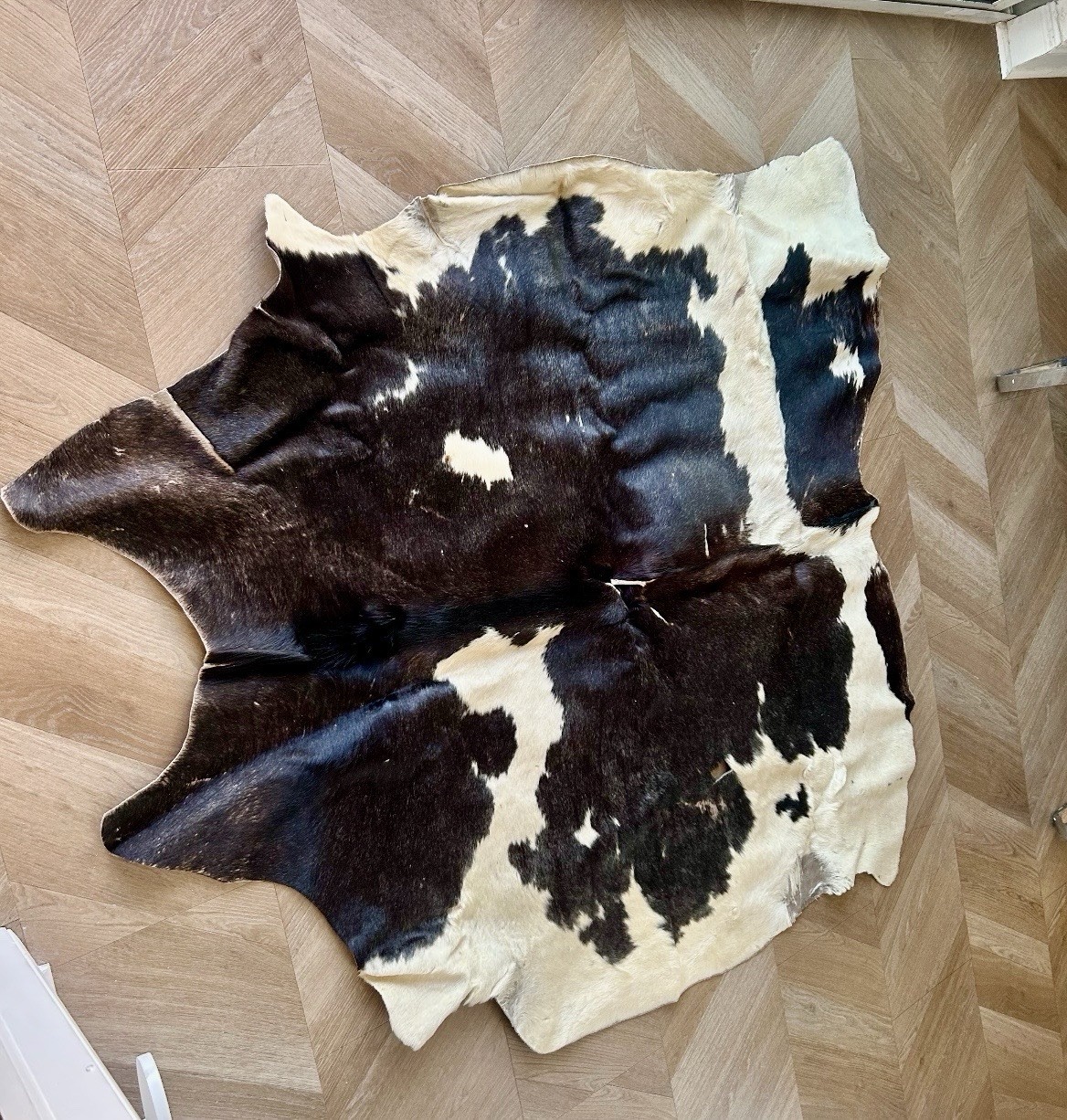 Vintage 1970 cowhide rugs, real, Not Reproduction Hides, Black And White