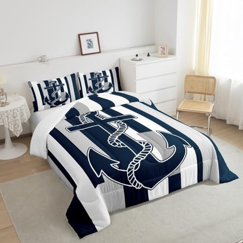 Anchor Decor Bedding Set for Kids Boys Girls Grey White Navy King Multi 02