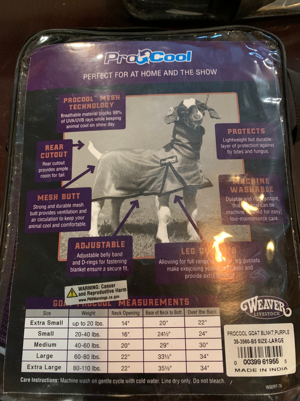 GOAT BLANKET Large / Purple - mesh that cools & protects Weaver ProCool NEW!