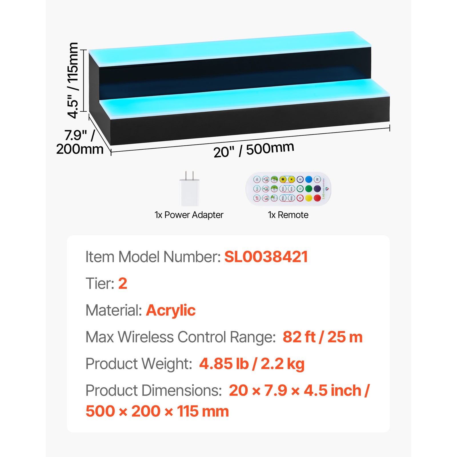 Uimoso LED Illuminated Liquor Bottle Display, 2-Tier, 20-Inch, Holds 10 Bottles