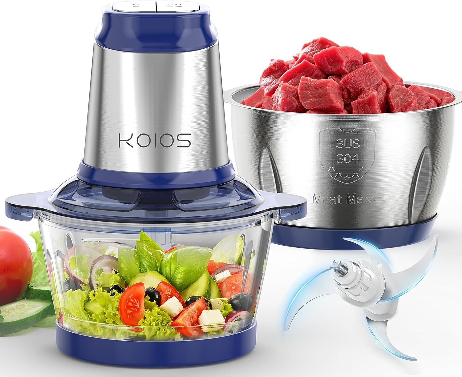 KOIOS 500W Powerful Electric Food Processor Kitchen Food Chopper Blender 8 Cups