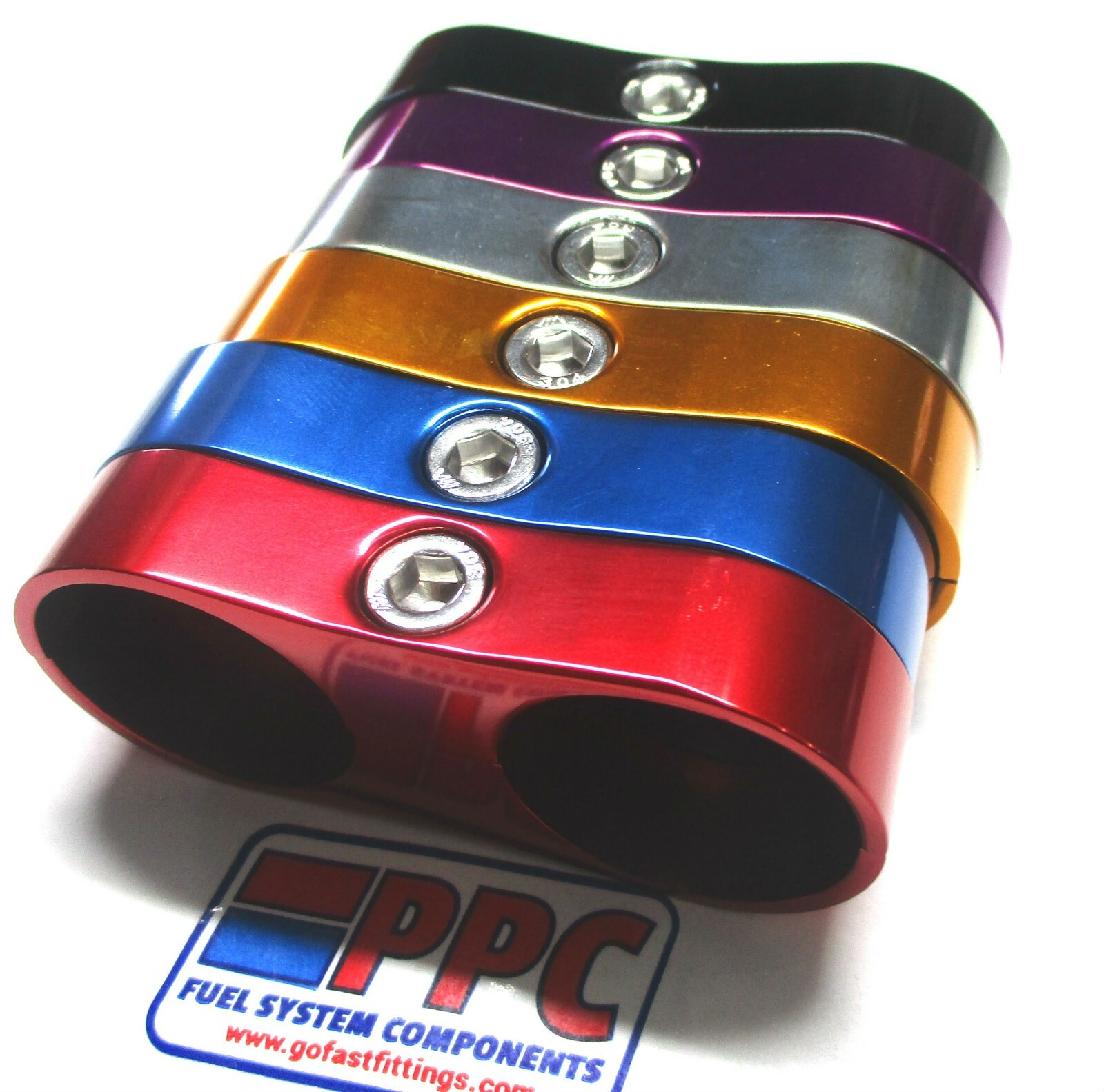 BILLET ALUMINUM DUAL HOSE SEPARATOR 1 & 1/16" i.d.SHOW POLISHED TITANIUM 2 PK