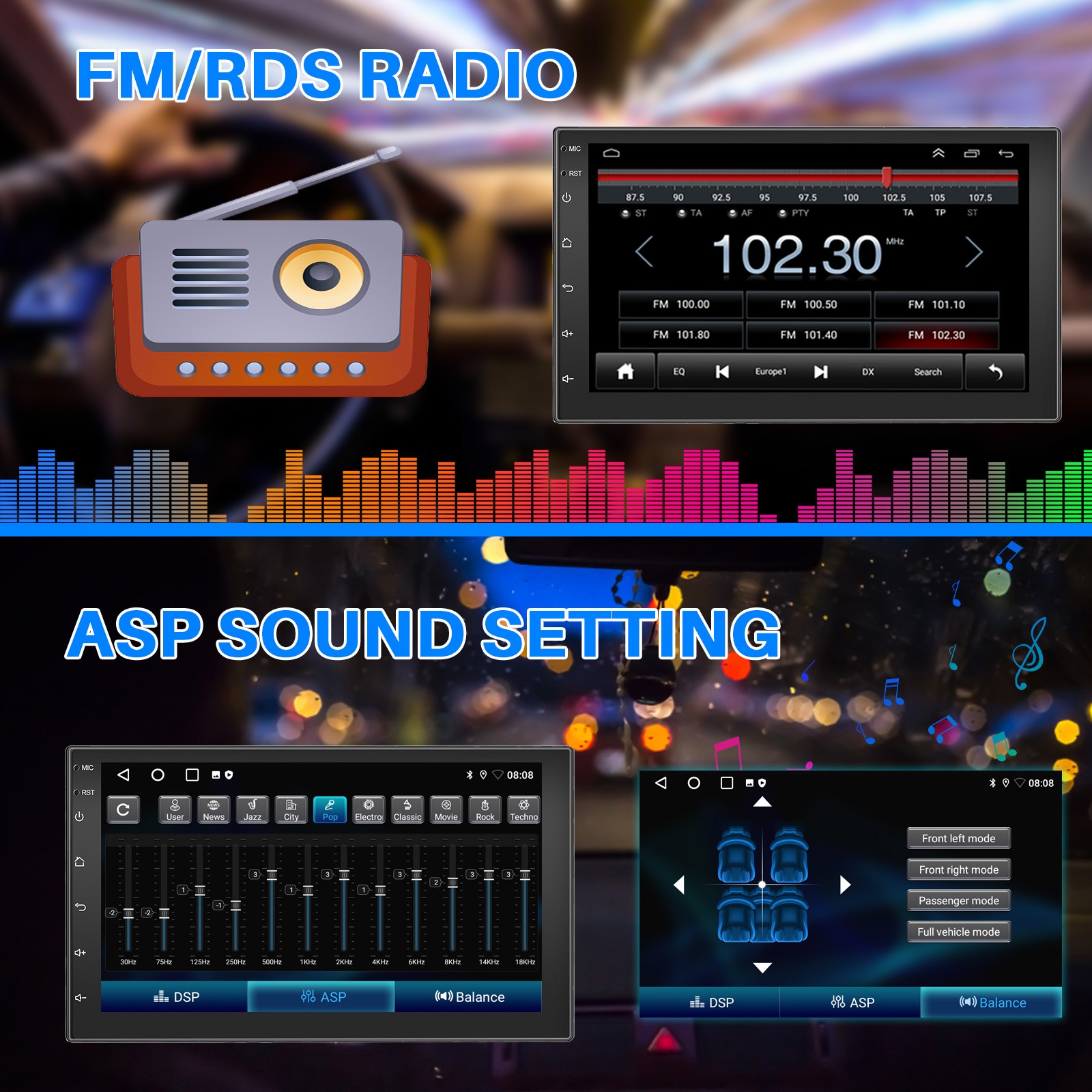 4+64GB Double 2 Din HeadUnit Car Stereo Carplay Android15 Radio Sat Nav WIFI 7in