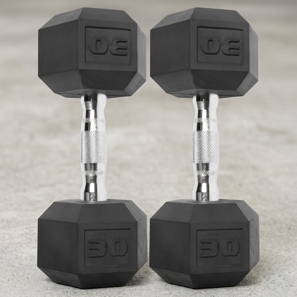 2 X 30lb Pound Dumbbell Pair Rubber Hex Weights Set 60 lbs Total Workout Gym NEW