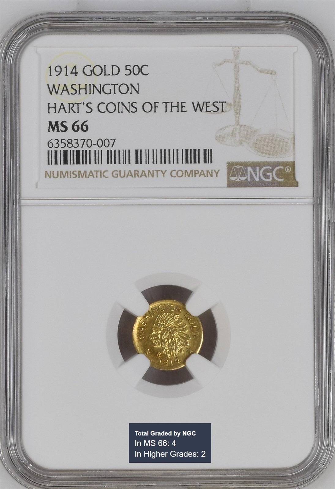 1914 $1 Washington One / California Gold / Hart's MS66 NGC WIRD, R.6 / NGC Error