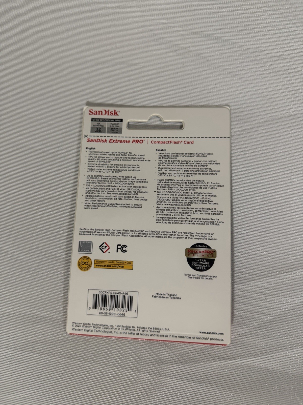 SanDisk Extreme Pro Compact Flash Card 64GB 160mb/s - Brand New in Package